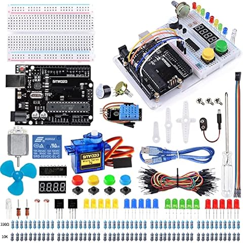 Smraza Ultimate Starter Kit with Tutorial, Breadboard Holder, Jumper Wires, Resistors, DC Motor Compatible with Arduino R3 Project Compatible with Mega 2560 Compatible with Nano Cover