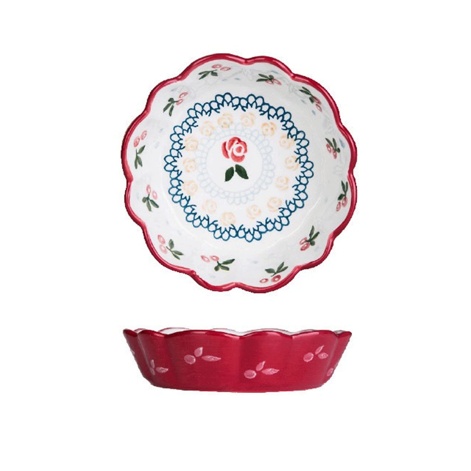 UNNS Miski do serwowania Ceramiczna miska wiśniowa owoce sałatka miska kształt śniadanie ryżu sztućce kuchnia restauracja jadalne sztućce deserowe miska na makaron miska na płatki (rozmiar: L)