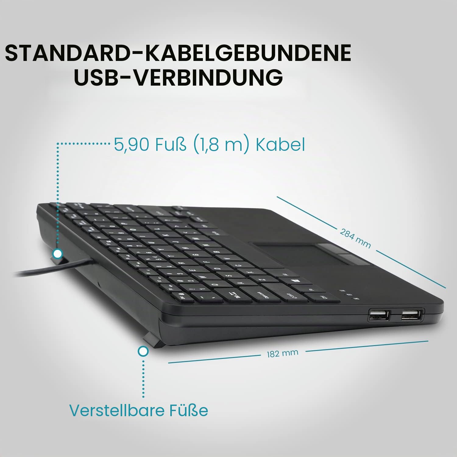 Perixx PERIBOARD-525 US, Wired Mini USB Keyboard with Touchpad - X Type Scissor Keys - 11.18x7.17x1.1 Inches - Build-in 2 USB Hubs - US English