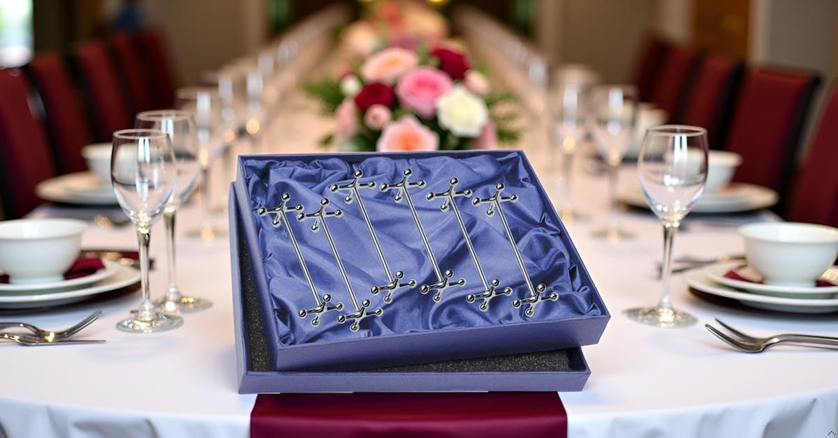 Messerbänke Kreuz (6 Stk.) | L 7 cm | Premium Silber Plated versilbert | Edles Geschenk mit Box