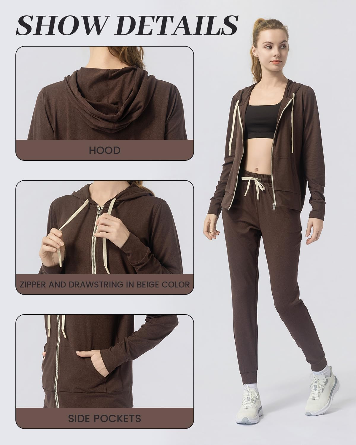 Women's Stretch Athletic Full Zip Hoodie - Kangaroo Pockets, Comfort Workout Jacket for Active & Relaxed Days