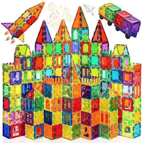 Meuzhen 120Pcs Diamond Magnetic Tiles With 2 Cars, Magnetic Blocks 3D Magnet Building Tiles Set Construction Playboards – Inspiring Creativity And Building Skills For Kids #TOP17