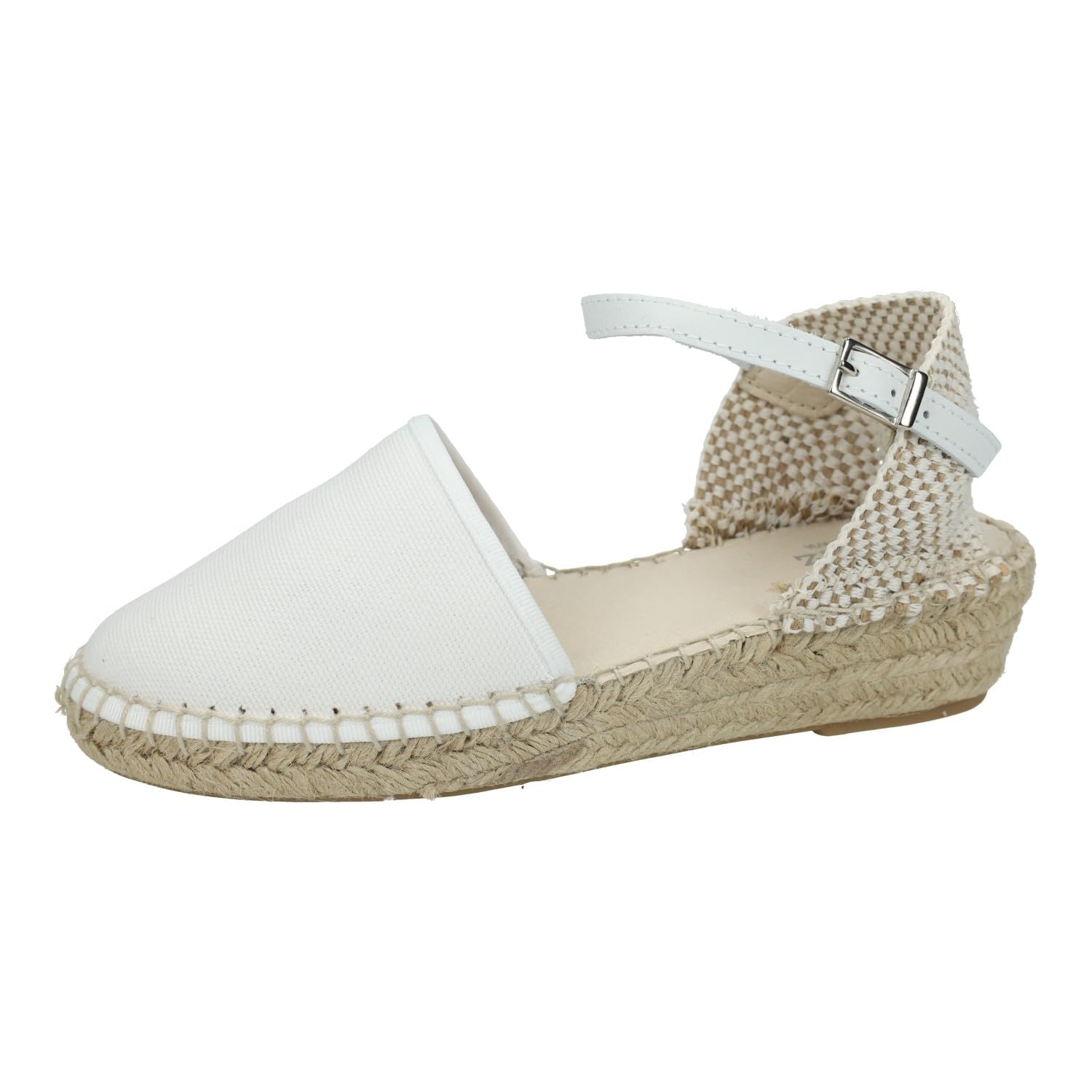 225 Esparteñas Blancas para niñas, esparteñas de comunión para Chicas, con Hebilla y Plantilla de Piel, Hechas en España NIÑA Zapato COMUNIÓN