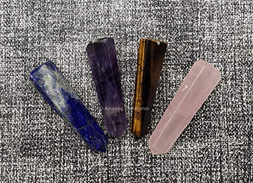 Image of Amazing Gemstone Set of 4 Lapis Lazuli, Tiger Eye, Amethyst, Rose Quartz Crystal Towers - Natural Healing Crystal Point Obelisk for Reiki Healing and Crystal Grid (2 Inch to 3 Inch)