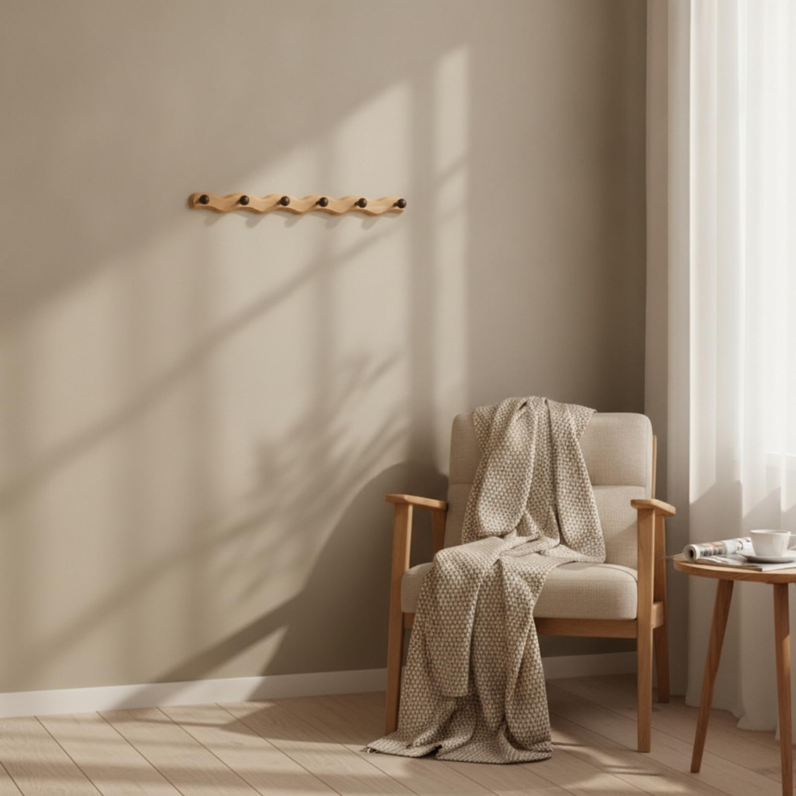 Amagogo Perchero de Pared de Madera Colgador Organizador Soporte con Acabado Tallado y Seis Ganchos Redondeados Que Evitan, 6 Ganchos - Nube Auspiciosa Nogal Negro