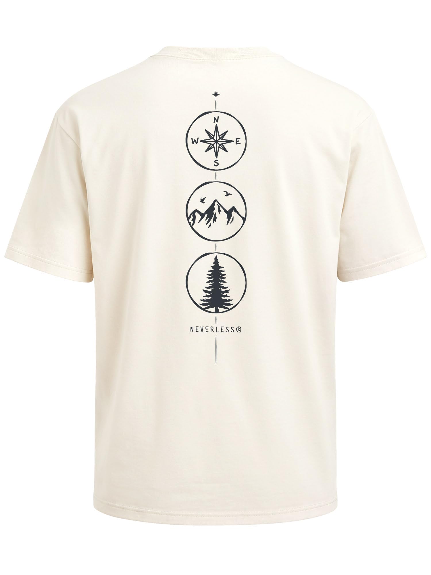 Neverless® Herren T-Shirt Backprint - Kompass Outdoor - Oversized Relaxed Fit Sommer Fashion Streetstyle