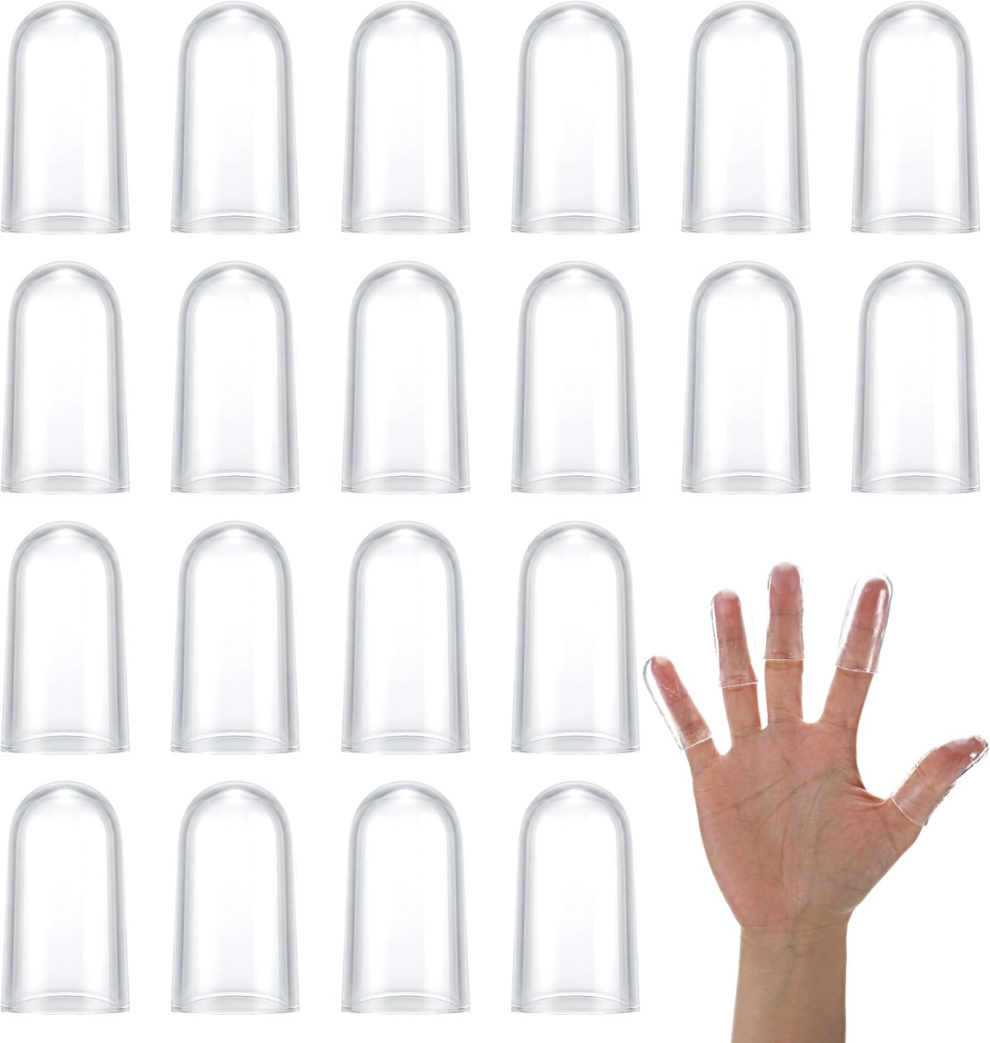 Thumb Cover, 20 Pcs Silicone Thumb Protector Caps, Flexible Rubber Finger Guards for Cracking, Peeling & Callus Prevention (Clear, 0.8 x 1.6 in)