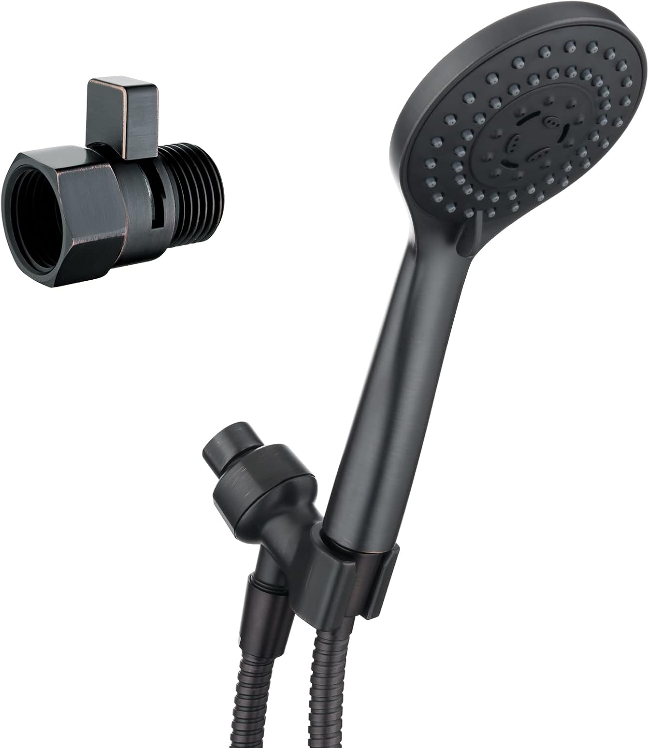 BRIGHT SHOWERS 5 Spray Settings Handheld Shower Head Kit Handheld Rain Shower with 60 Inch Long Stainless Steel Shower Hose and Adjustable Wall Bracket and Matching Water Flow Control Valve