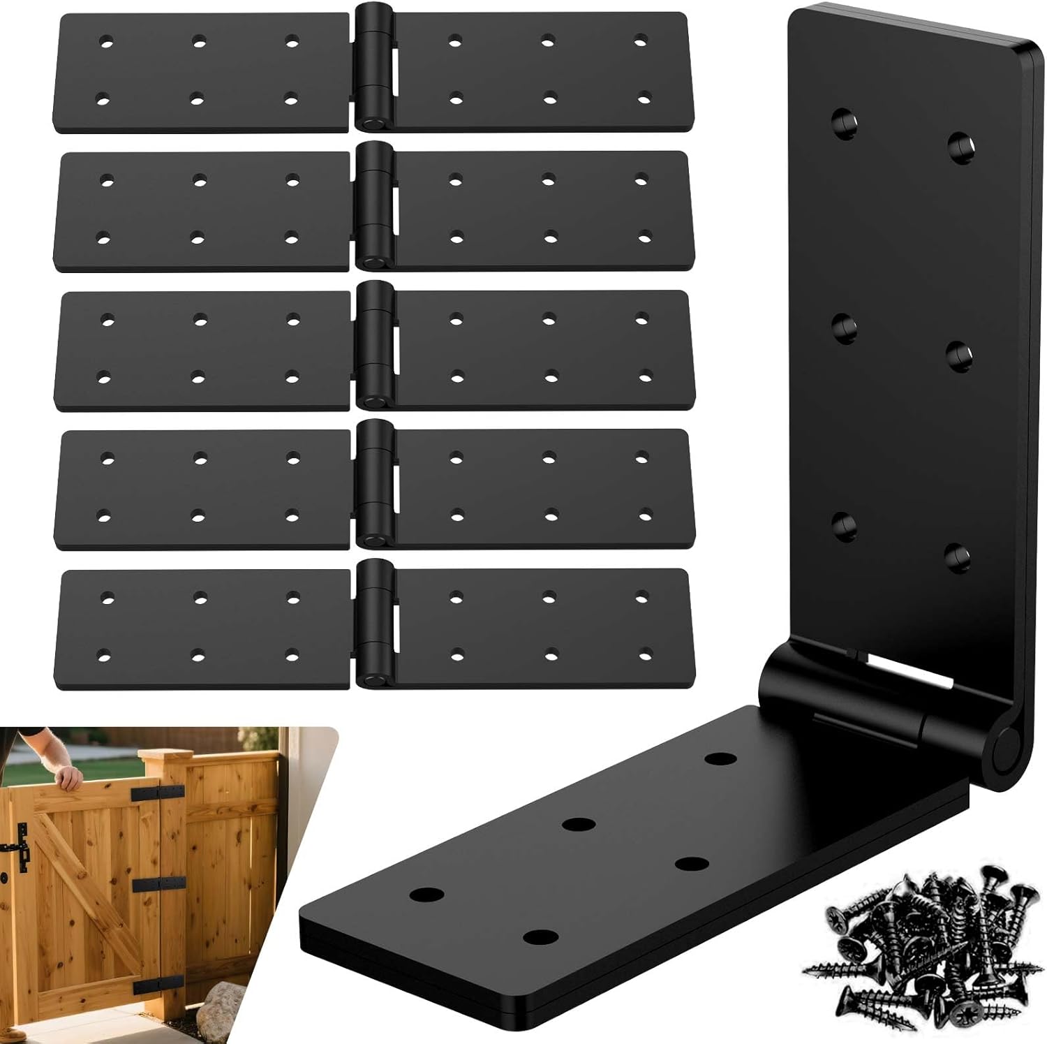 Heavy Duty Gate Hinges 6 PCS, Black Gate Hinge, 270 Degree Adjustable Butt Hinge, Thickened Folding Door Hinges for Wood Fences Barn Doors & Table