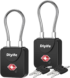 Diyife Luggage Locks TSA Approved, Flexible Steel Cable, Easy to Set Up | 3-Digit Combination Suitcase Locks, Small TSA Locks for Luggage, Travel, Bag, Backpacks, Zinc Alloy Body, (Black, 2 Pack) - View 2