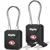 Luggage Locks with Key, [2 Pack] Diyife TSA Approved Luggage Locks, Suitcase Locks, Small TSA Travel Lock with Zinc Alloy Steel Cable Ideal for Backpacks, Bags, Toolbox, Case (Black)