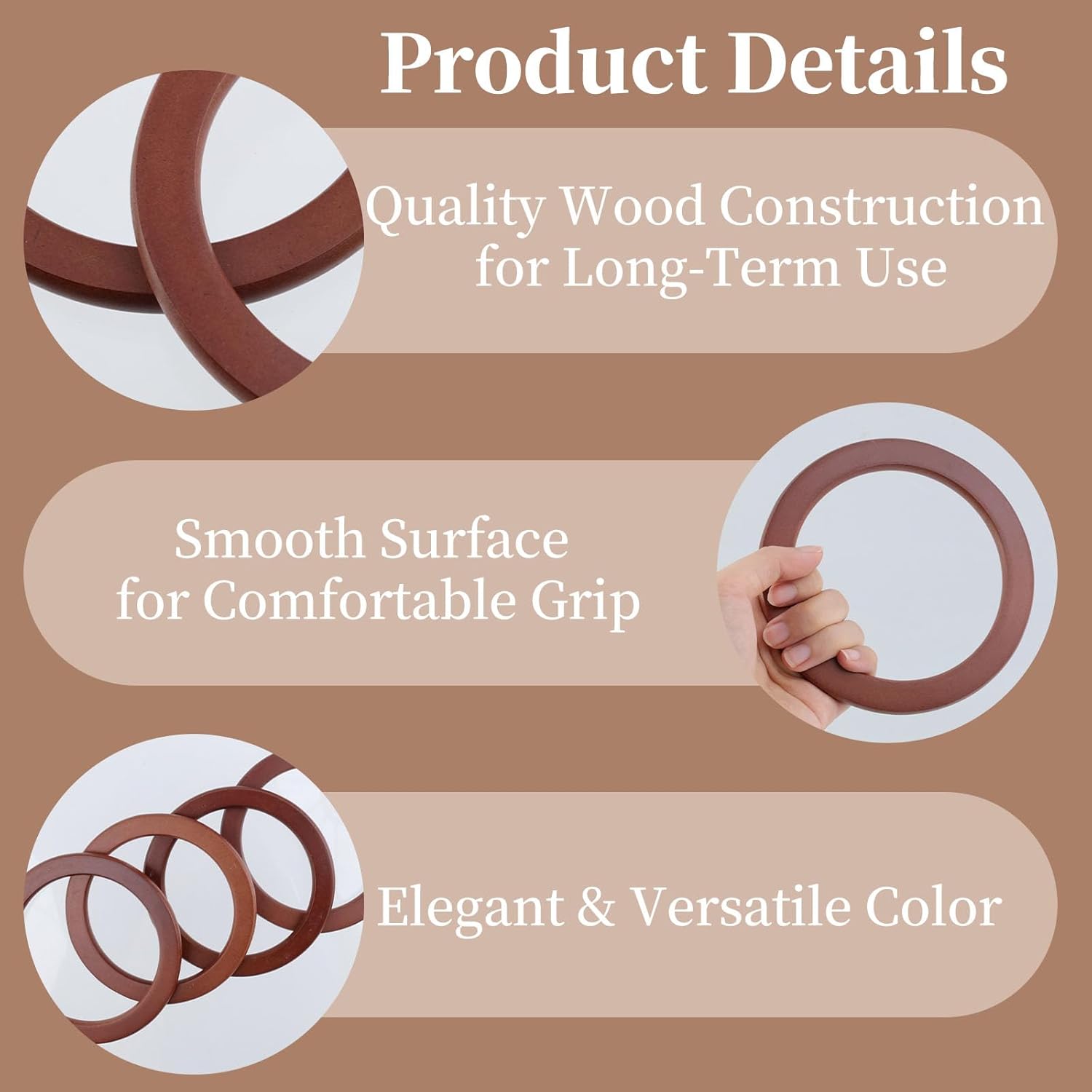 Quluxe 6 Pcs Wooden Round Shaped Handles Replacement for Handmade Bag Handbags Purse Handles- Light Brown - Image 5