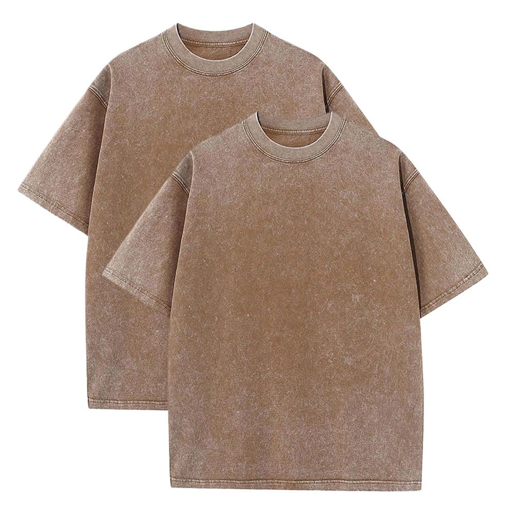 Botong Pump Covers T-Shirts Workout T Shirts for Men Oversized Gym Loose Fit Tshirt Vintage Heavyweight Tee 2pcs Coffee 5XL