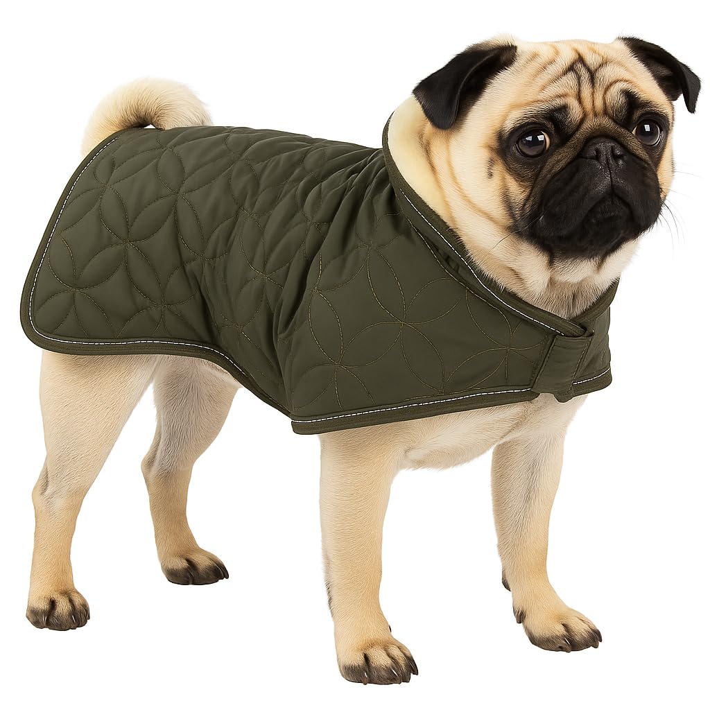 Flamingo Hundemantel Winter – Ushi Khaki – 35cm – warm & modisch – Polyester – wasserabweisend – Fleece-Innenfutter – Klettverschluss – reflektierend – Geschirröffnung