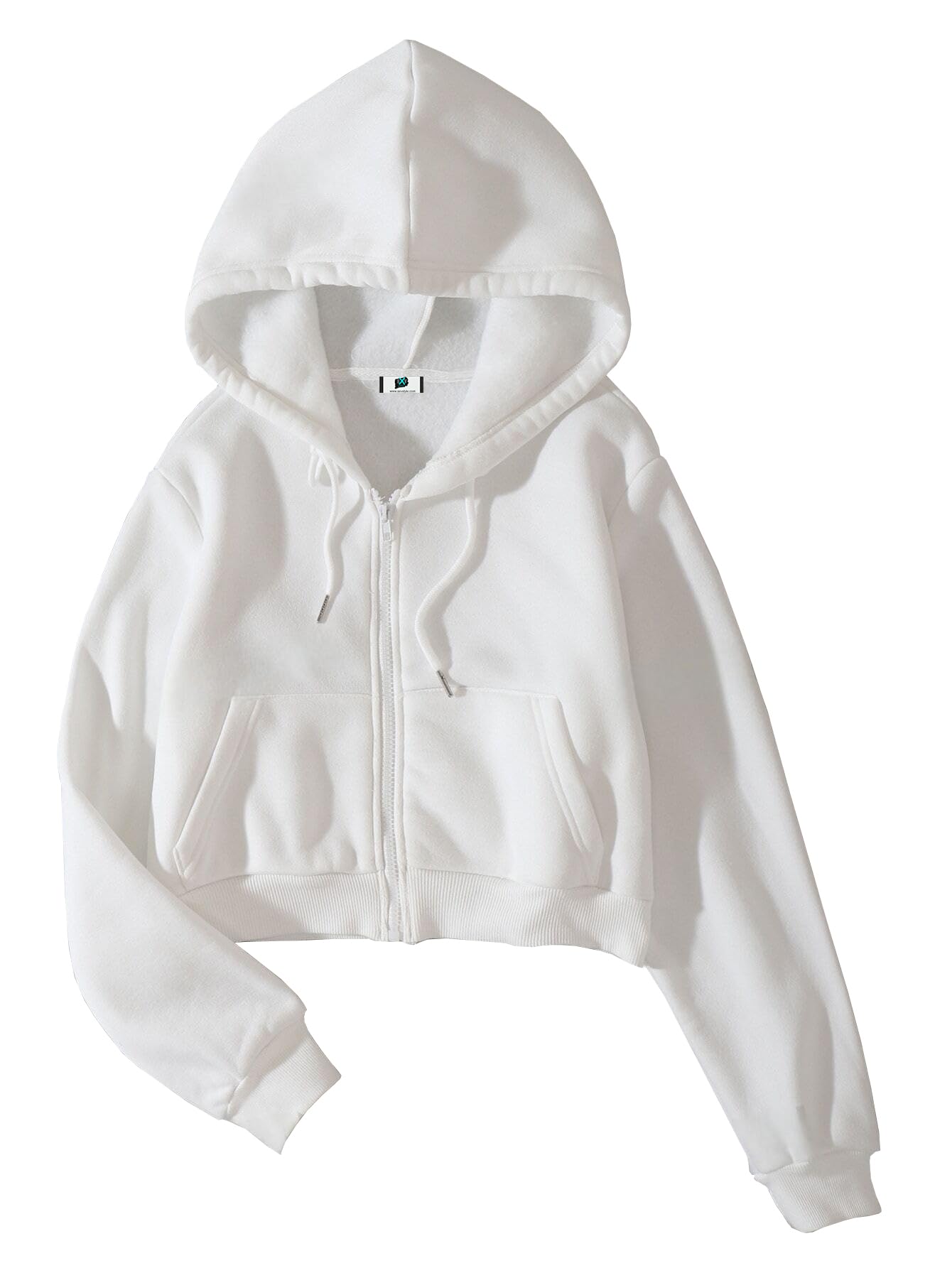 SXV STYLE Basic Solid Cropped Zipper Hoodie for Women