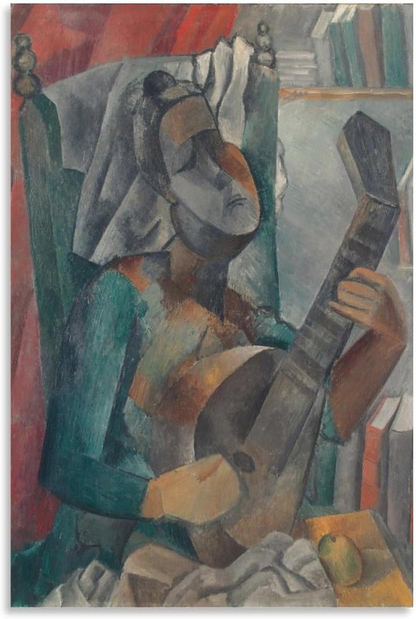 Rikin Liuff Woman with A Mandolin by Pablo Picasso Wall Art Picture Exhibition Canvas Painting Pablo Picasso Poster and Prints for Home Decor 40x55cm Frameless