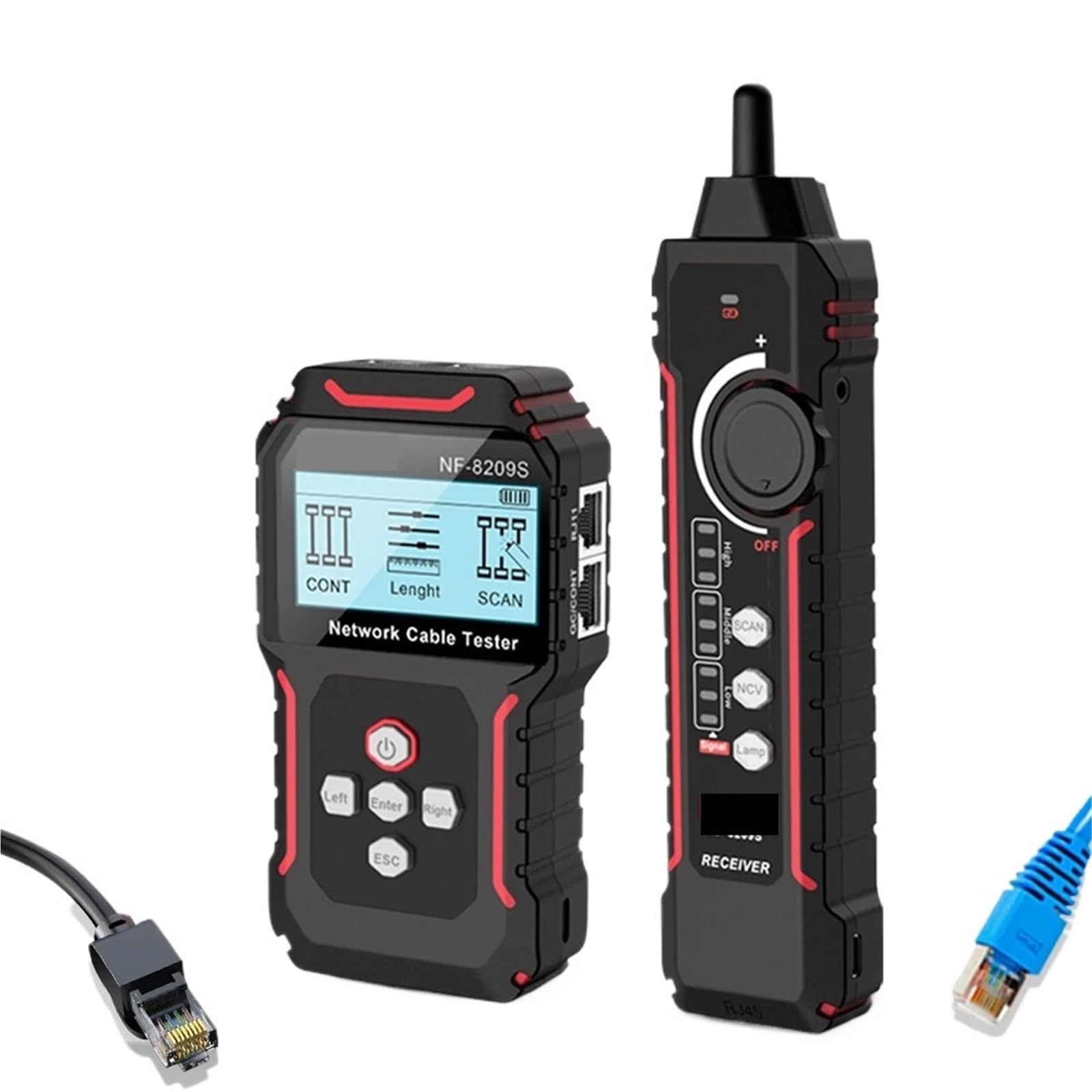 Rilevatore cavi elettrici, Tester di misura LAN for tracciamento cavi di rete Strumenti di rete Display LCD Misura lunghezza Tester di mappatura cavi Tracker cavi
