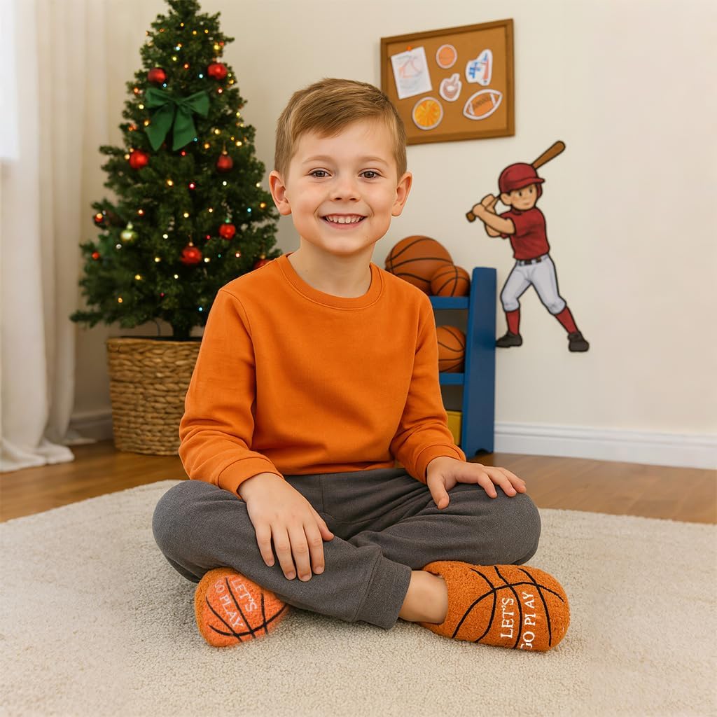 Boys Ball Sports Slippers Kids Warm Bedroom Slippers Memory Foam Non-Slip Winter Indoor Shoes (Toddler/Little Kid/Big Kid) - Image 3