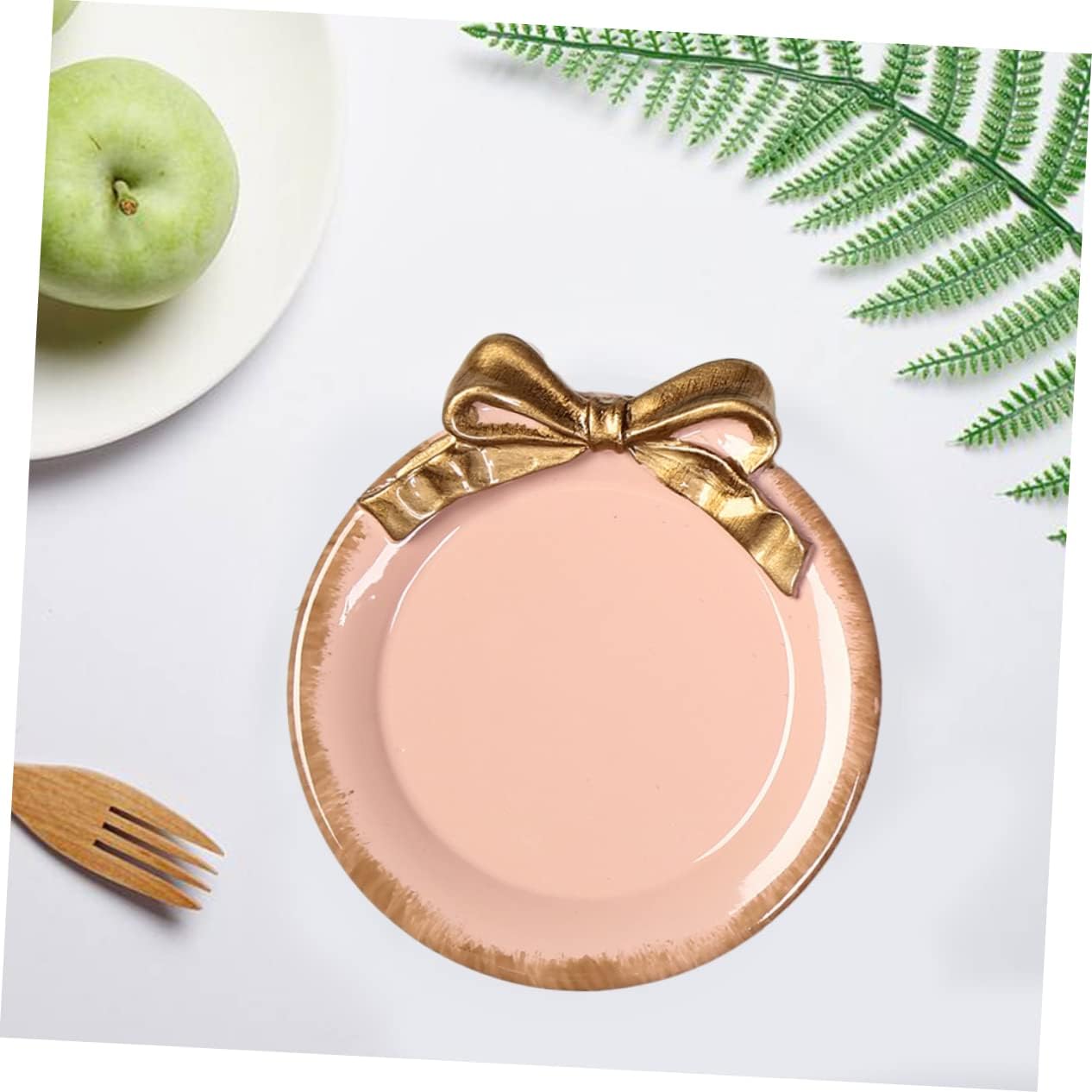 LIFKOME Elegant Pink Resin Cake Plate with Bow- for Dessert Serving and Jewelry Storage for Parties and Afternoon Tea