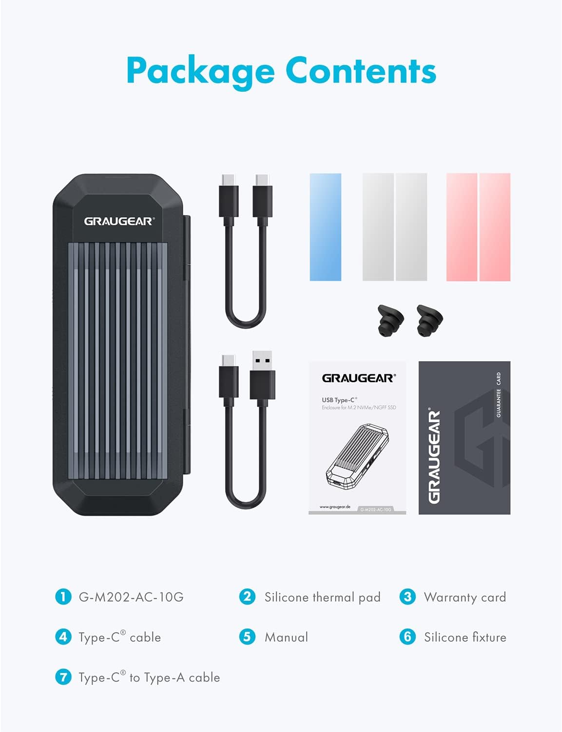 GRAUGEAR External Enclosure for M.2 NVMe/NGFF SSD (G-M202-AC-10C)