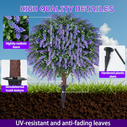 Image of 24 inch Artificial Lavender Topiary Ball Tree 2-Pack, UV Resistant Outdoor