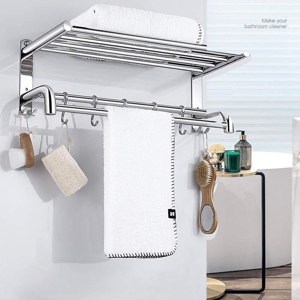 Rack Toallas Toallero De Acero Inoxidable 304 con Ganchos, Pared para Baño Y Cocina Accesorios De Baño(80cm)