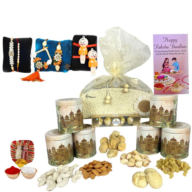 Image of NUTRI MIRACLE Rakhi Healthy Gift Hamper with Roasted Nuts and Chocolate Pieces | Engagement Return Gift Basket of Nut Mix and Chocolates