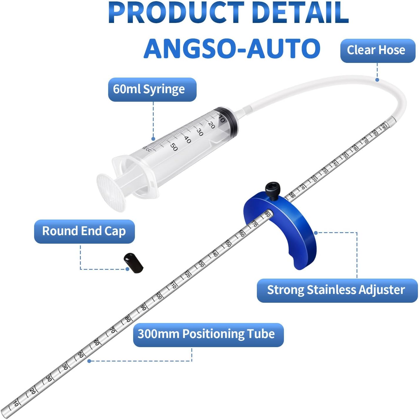 Upgrade Adjustable Fork Oil Level Measurement Gauge Tool -Stable Shape C Adjuster, Accurate 300 mm Markings, Syringe with 60 ml Capacity - Works for Motorcycle,Mountain Bike