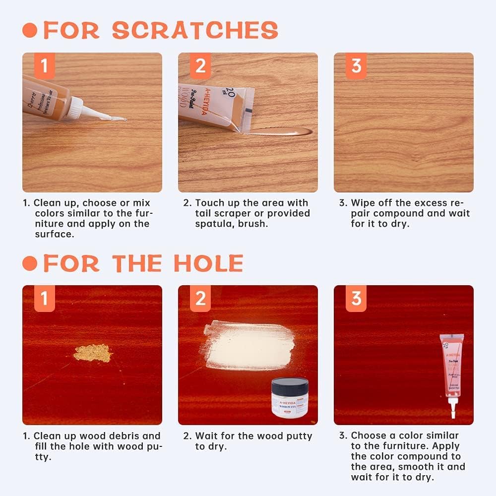 Kit Reparation Parquet, Mastic Bois Pâte Kit de Reparation Stratifie avec Marqueurs Réparation Meubles pour Retoucher Taches Frottement Décoloration Fissures Trous Rayures