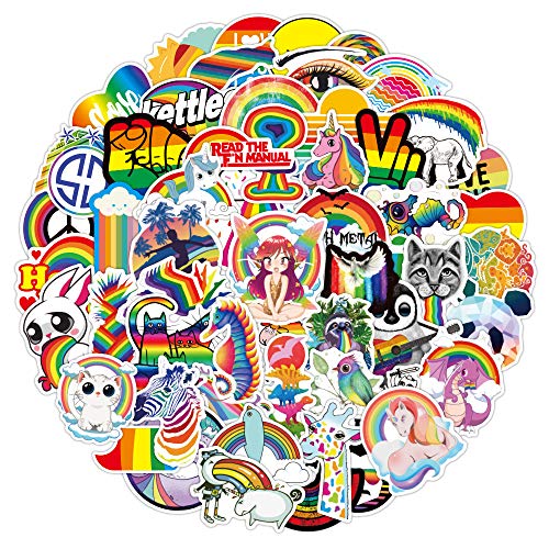 100 Pcs Cute Trendy Aesthetic Rainbow Decals Stickers,Funny Waterproof Vinyl Stickers for Computer Laptop Bumper Helmet Laptop Phone MacBook Skateboard Bicyle Car,Decals for Kids Teens Boys Girls.