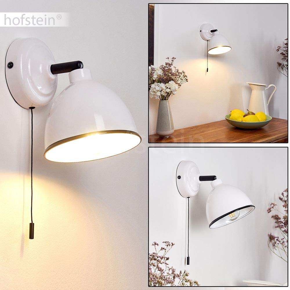 Applique murale Catharine en métal blanc, spot mural pivotant rétro avec interrupteur à tirette, idéal dans un salon vintage, pour 1 ampoule E27, ampoule(s) non incluse(s)