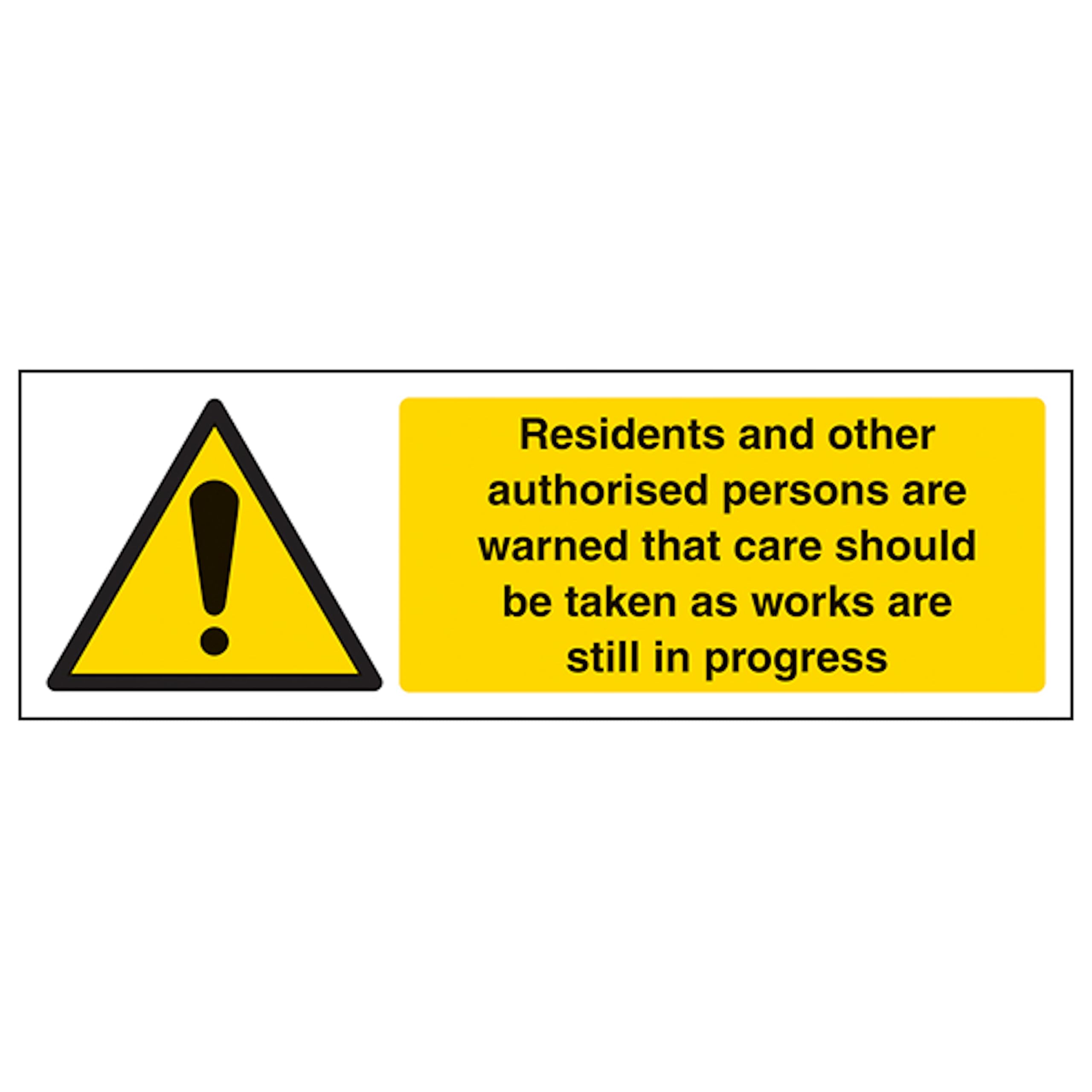 V Safety Residents And Others Warned Of Work In Progress - Landscape 300 x 100 mm - Glow In The Dark 1mm Rigid Plastic Safety Sign