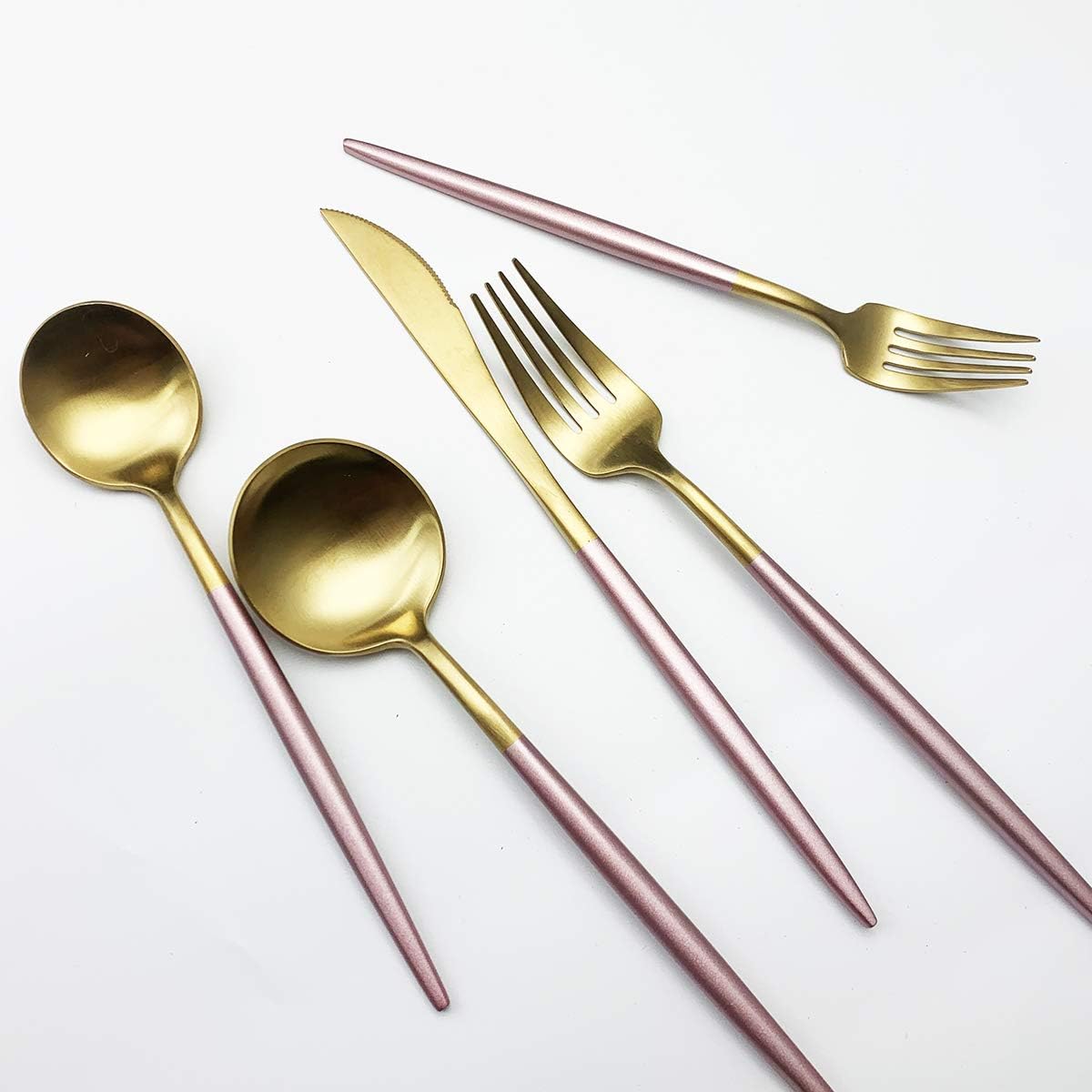 Flatware Pink and Matte Gold Silverware Set 18/10 Stainless Steel Cutlery Set Luxury Wedding Event Home Restaurant Use Service for 4, Dishwasher Safe (Pink gold)