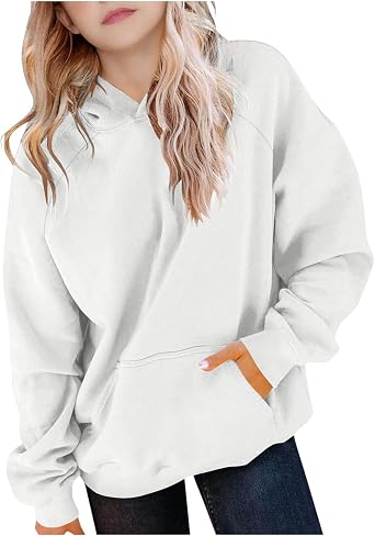 Girls Fleece Pullover Hoodie Sweatshirt with Pocket, Long Sleeve Hooded Sweatshirts Fall Coats Tops 5-15 Years