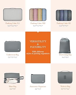 HOTOR Packing Cubes for Suitcases - 8 Pieces, Light Packing Cubes for Travel, Premium Suitcase Organizer Bags Set, Space-Saving Luggage Organizers, Travel Accessories and Essentials, Grey