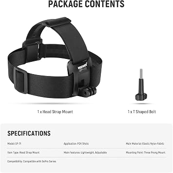 NEEWER Head Strap Mount Compatible with GoPro Hero 13 12 11 10 9 8 Black 7 Silver 7 White, Adjustable Head Mount Action Camera Accessories for POV Video Recording Cycling Surfing, GP-71