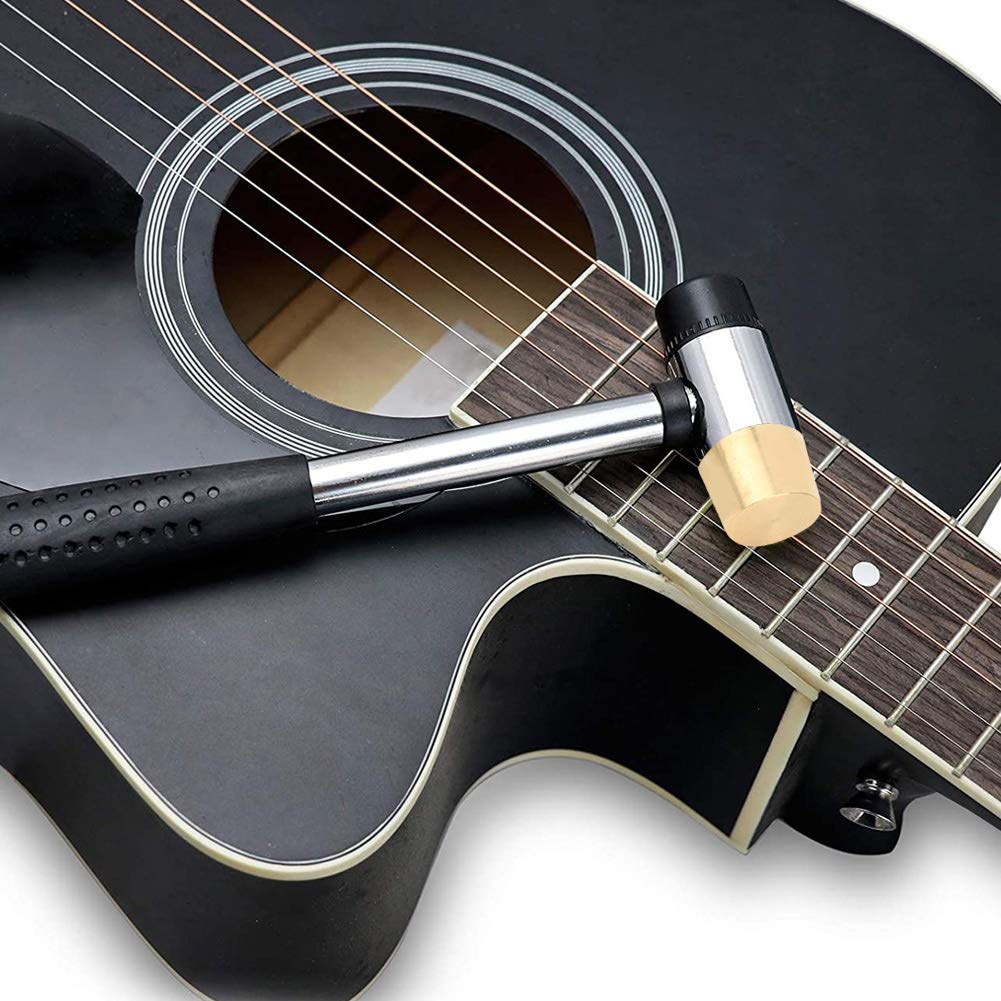 Młot strunowy do gitary | mosiężna i plastikowa podwójna głowica do gitary, basu, ukulele, mikromłotek do bezpiecznego montażu strun, akcesoria do instrumentów muzycznych