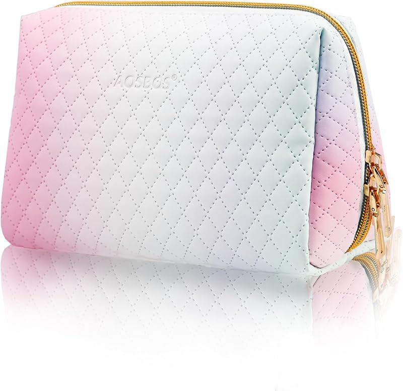 Necessaire de maquiagem Aosbos ACB003 com 3 compartimentos, zíper e forro de malha, Gradient Pink, 1 unidade
