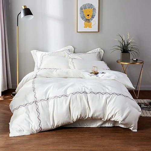 AXOIN HZH FMOGG Duvet Cover Set Double, Duvet Cover Sets Satin, Silk Bedding Sets King Size, White Bedding Set Silk Duvet Cover Sets Soft Silky 4