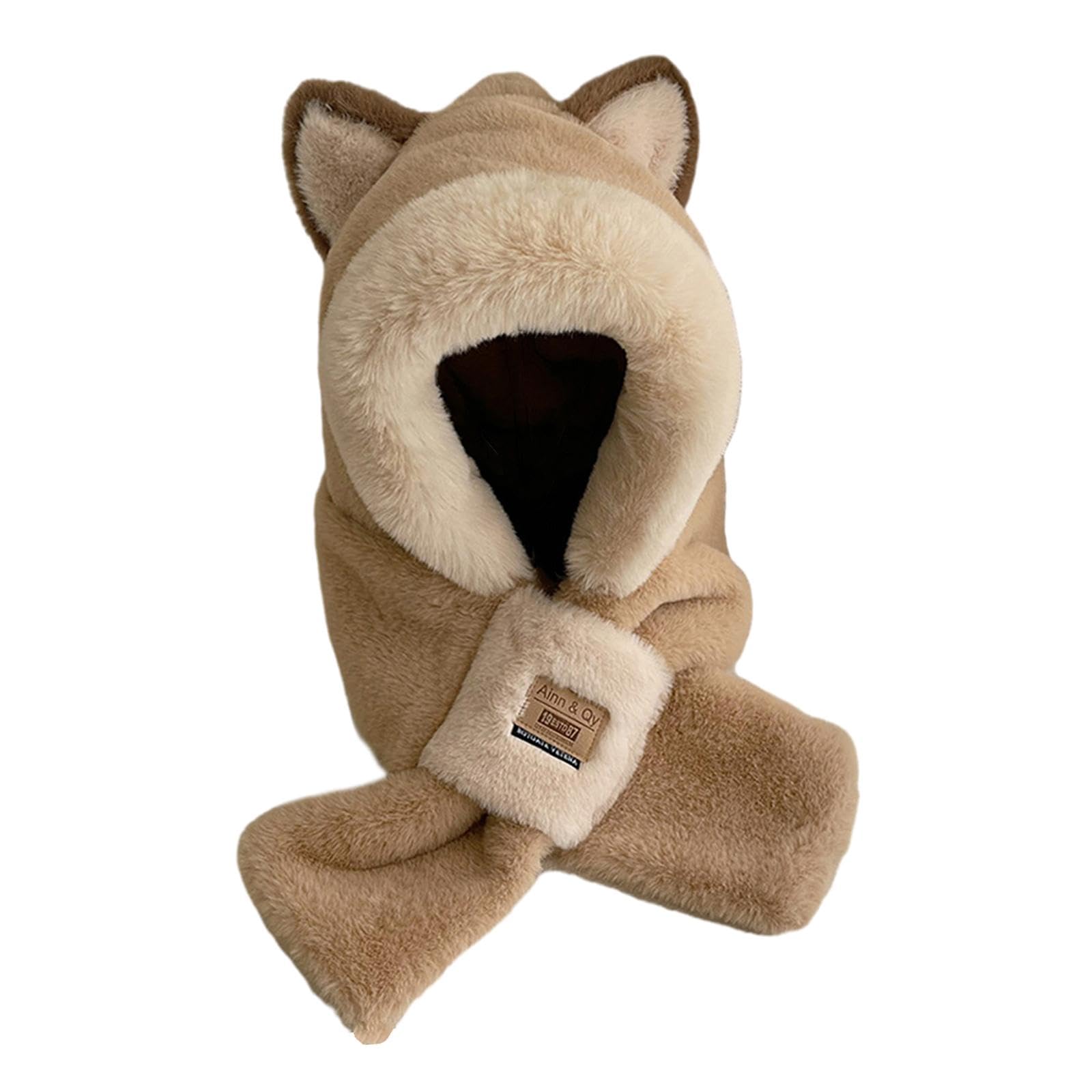 Winter Hat Scarf Set Plush Animals Hat for Parties Stage Performance Outdoor Khaki| Womens Accessories | Hats|1 Plush Hat, Scarf Set