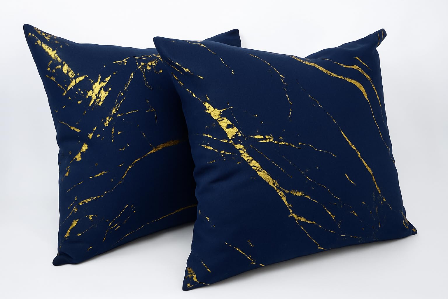 John Aird Pair Of Pillowcases Gold Foil Marble Effect On Navy Fabric (Navy, Set Of 2 Cushion Covers)