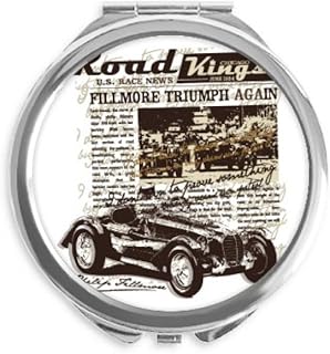 Classic Cars Newspaper Pattern Illustration Hand Compact Mirror Round Portable Pocket Glass