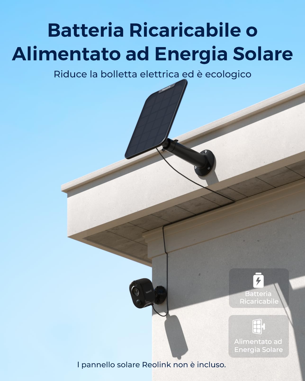 Reolink 4K 8MP Videocamera Sorveglianza Esterno WiFi 2,4/5GHz, Senza Fili | Telecamera WiFi Senza Fili Batteria Solare, Rilevamento Smart, Visione Notturna a Colori, Funziona Alexa, Argus 3 Ultra(Nero)