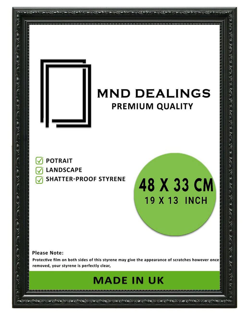 MND Dealings Antique Vintage Ornate Shabby Chic Black 19X13 (48.3X33 CM) Poster Frame| Various Sizes Frame for Wall Gallery Art Photo Frames Display |For Gift Sleek Home Décor