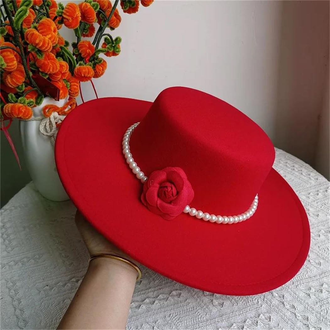 Women's Fedora Hat Wide Brim Flat Top Felt Hat Derby Hat Wedding Church Party Headwear