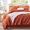 Zzlpp Queen Comforter Set 7 pieces, Burnt Orange Seersucker Bed in a Bag with Comforter and Sheet, All Season Bedding Sets with 1 Comforter, 2 Pillow Shams, 2 Pillowcases, 1 Flat Sheet, 1 Fitted Sheet