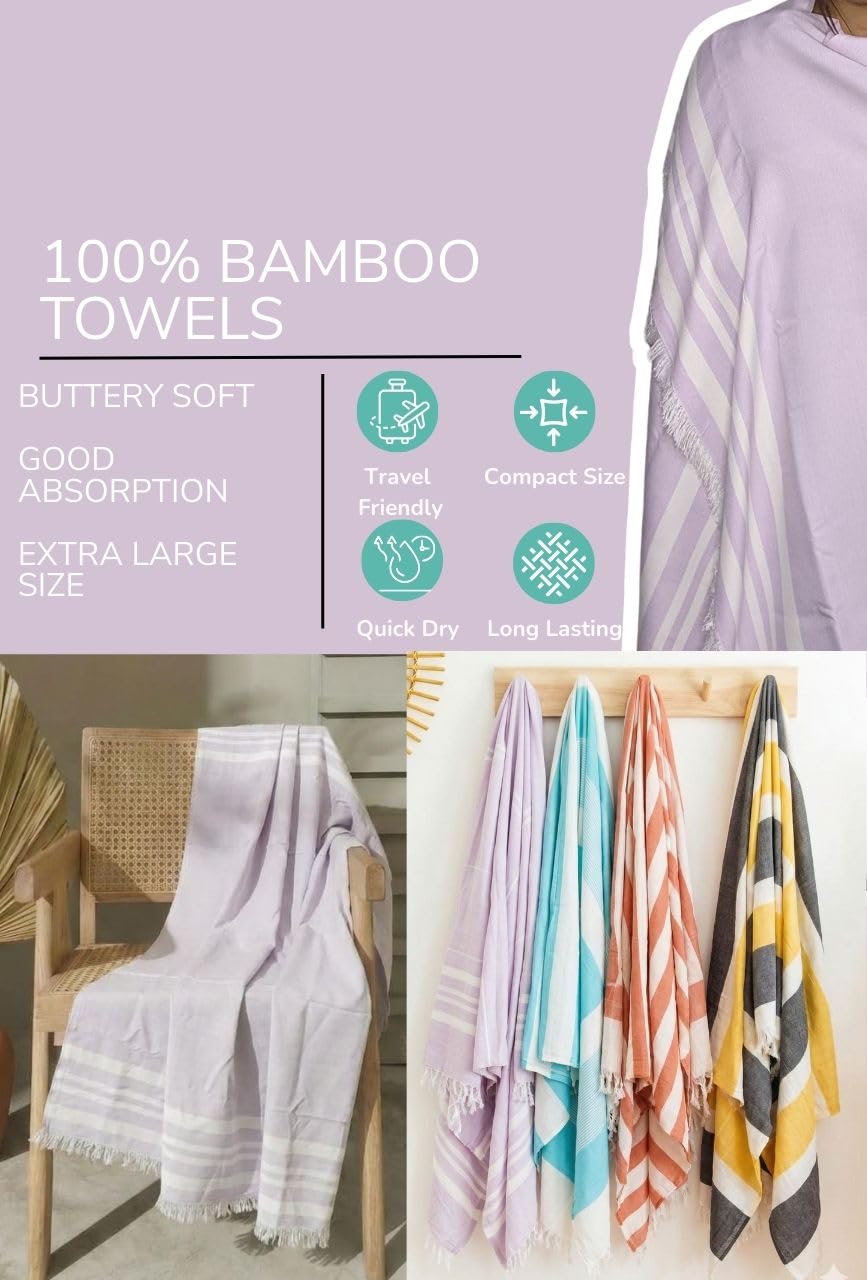 madake Bamboo Ultra Soft & Thin Turkish Towel-160x75cm|Quick Dry, Super Absorbent, Anti Bacterial|Extra Large Bath Towel for Men & Women|Ideal for Bath, Travel, Gym, Beach, Pool, & Yoga|Light Lavander 3