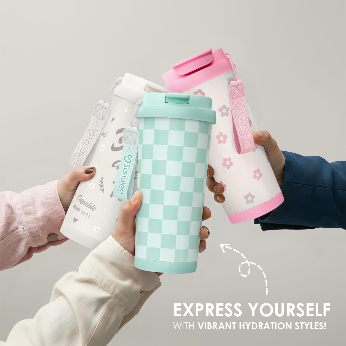 SANDJEST Checkered Tumbler - Stainless Steel 2-in-1 Lid Coffee Tumbler 18 oz, Checker Insulated Travel Mug Gift for Women Girls Teens, Birthday Christmas (Mint) - Image 5