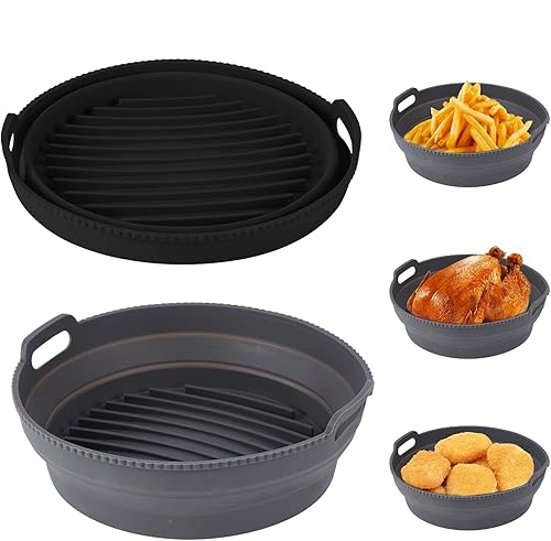 Revestimientos de silicona para freidora de aire, reutilizables, plegables y redondos, 8.5 pulgadas, plegables, resistentes al calor, repuesto de
