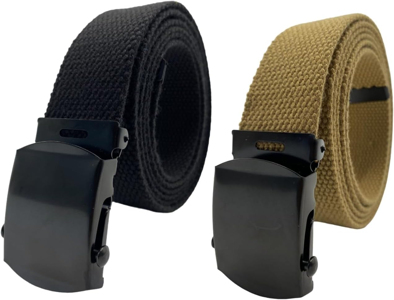 Canvas Web Belt - Military & Golf Belt with Black Buckle, Up to 45" Waist